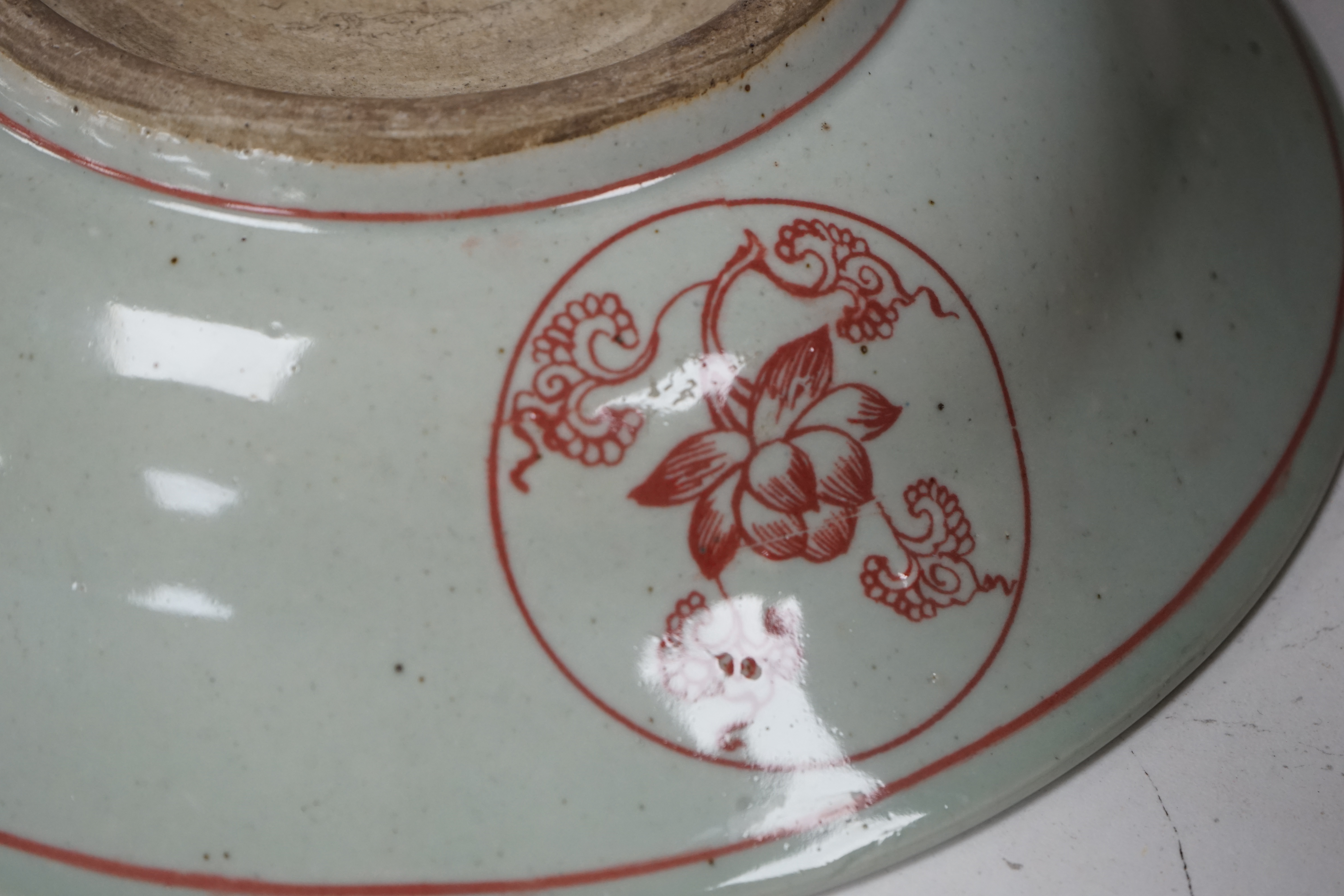 A Chinese underglaze copper red dish, 27cm diameter., Condition - good